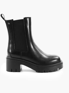 005727 Czarne skórzane botki sztyblety damskie na obcasie Goe