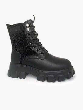 006522 Czarne skórzane botki trzewiki z ozdobną cholewką Goe | Vilero