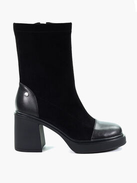 006523 Czarne skórzane botki damskie na obcasie Goe | Vilero