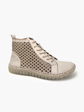 006641 Beżowe wyższe skórzane półbuty damskie ażurowe Manitu | Vilero