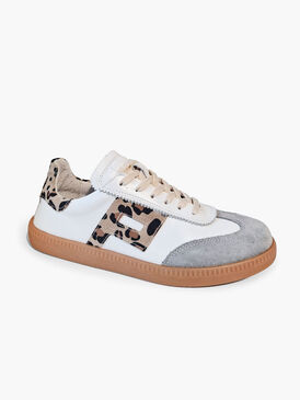 006868 Białe sneakersy damskie skórzane z motywem panterki Piazza | Vilero