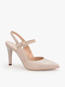 005462 Beżowe sandały damskie z ozdobną sprzączką Emi Romani